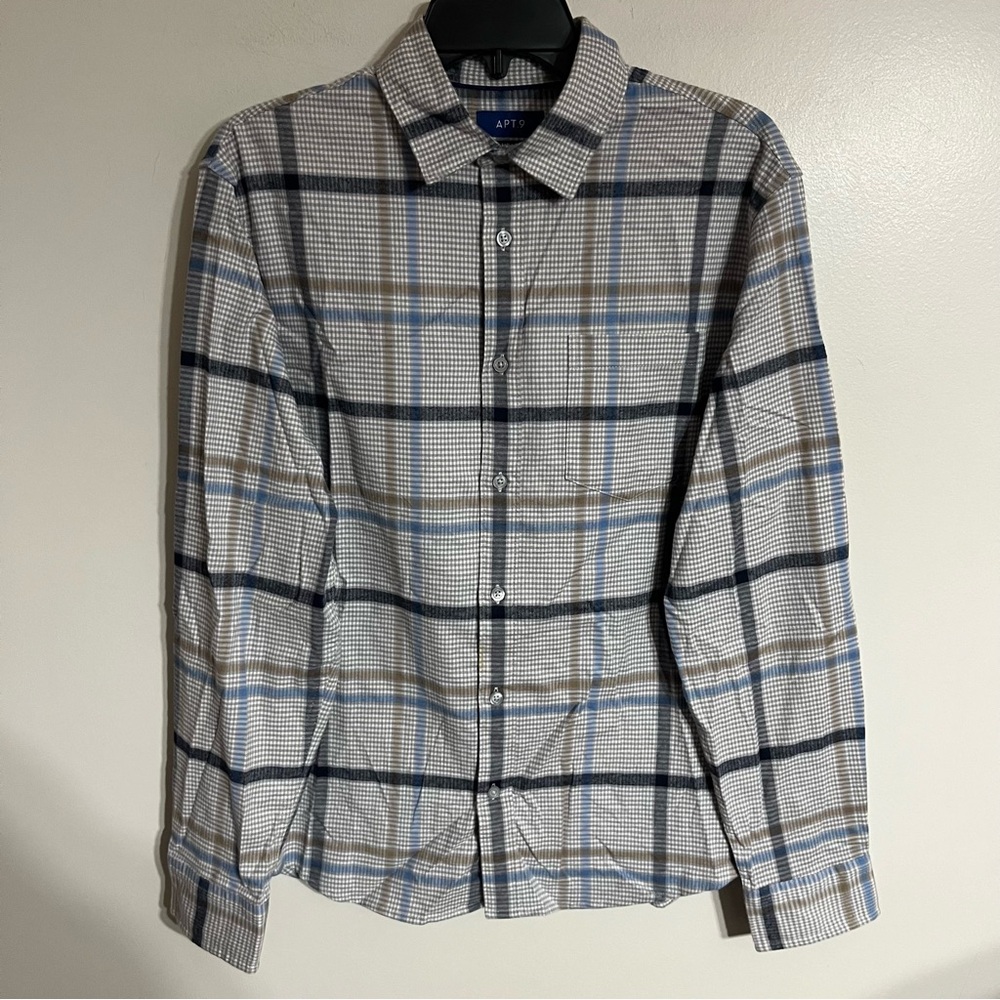 Mens Apt. 9 Standard Fit Premier Flex Untucked Fit Size Medium Long Sleeve Shirt